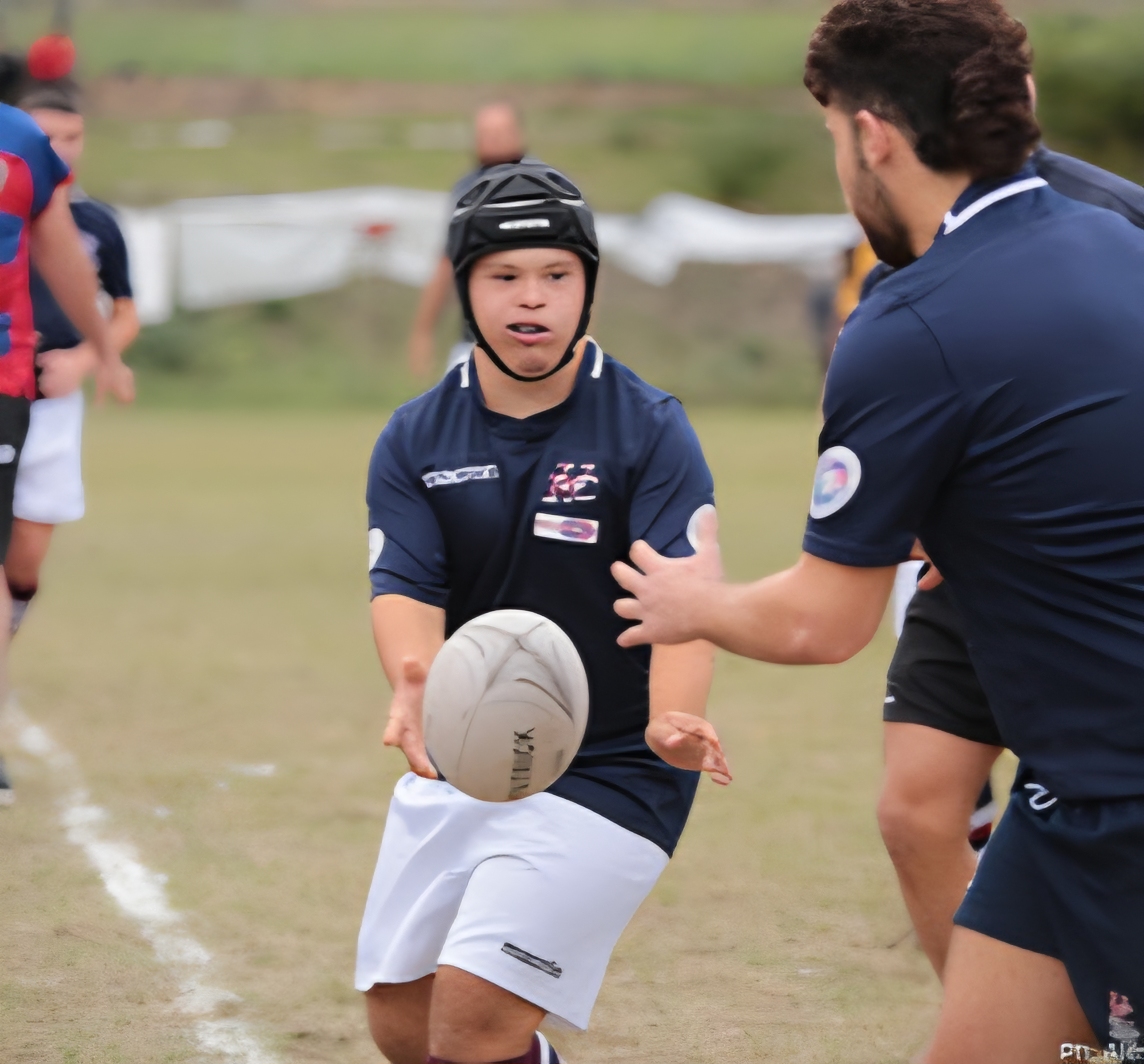 Atleti degli ImplaccAbili dell’Unione Rugby Capitolina durante un'azione di gioco